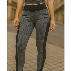 Zella Striped Athletic Leggings with Zip Pockets High Waist Workout Pants M Rare